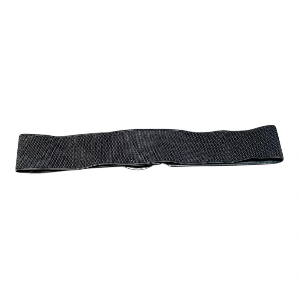 Black and Silver Leather Waist Belt With Ornate Buckle Size M/L